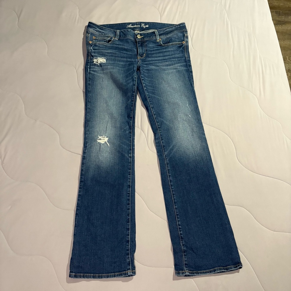 American Eagle Distressed Blue Slim Boot Jeans